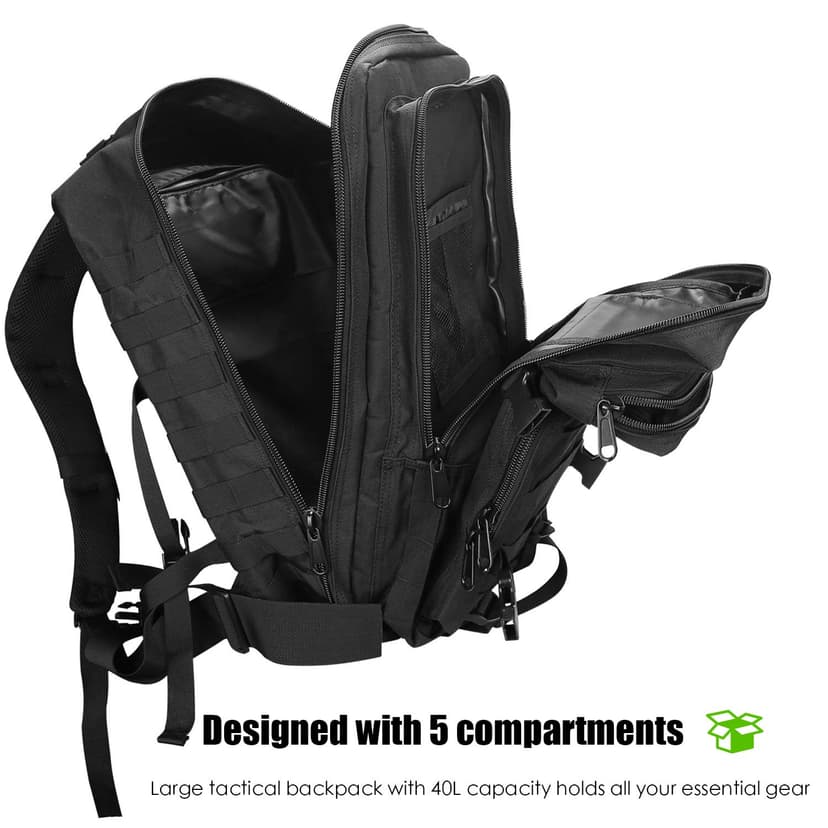 ProCase Military Tactical Assault Backpack Rucksacks, 40L Large Capacity MOLLE Army Pack Bag Go Bag, for Hiking Trekking Camping Travelling Climbing and Other Outdoor Activities –Black - 5