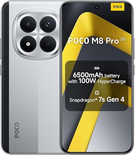Xiaomi POCO M8 Pro, Smartphone 12+512 Go, Écran AMOLED CrystalRes 1,5K de 6,83", Snapdragon® 7s Gen 4, 50 Mpx Light Fusion 800 avec stabilisateur, Argent, Garantie 2 Ans, Chargeur Non Inclus