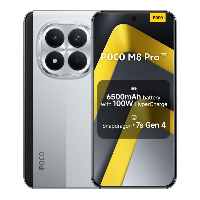 Xiaomi POCO M8 Pro, Smartphone 12+512 Go, Écran AMOLED CrystalRes 1,5K de 6,83", Snapdragon® 7s Gen 4, 50 Mpx Light Fusion 800 avec stabilisateur, Argent, Garantie 2 Ans, Chargeur Non Inclus - 1