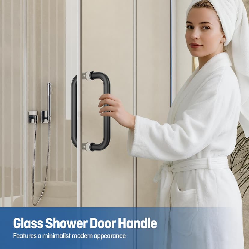 Ranbo Shower Glass Door Handle, 203mm (8 Inch) Hole Centres, Matt Black, 304 Stainless Steel, 1.0mm Thick Tube, Fits 6–12mm (1/4"–1/2") Glass, for Bathroom Door Installation or Replacement. - 7