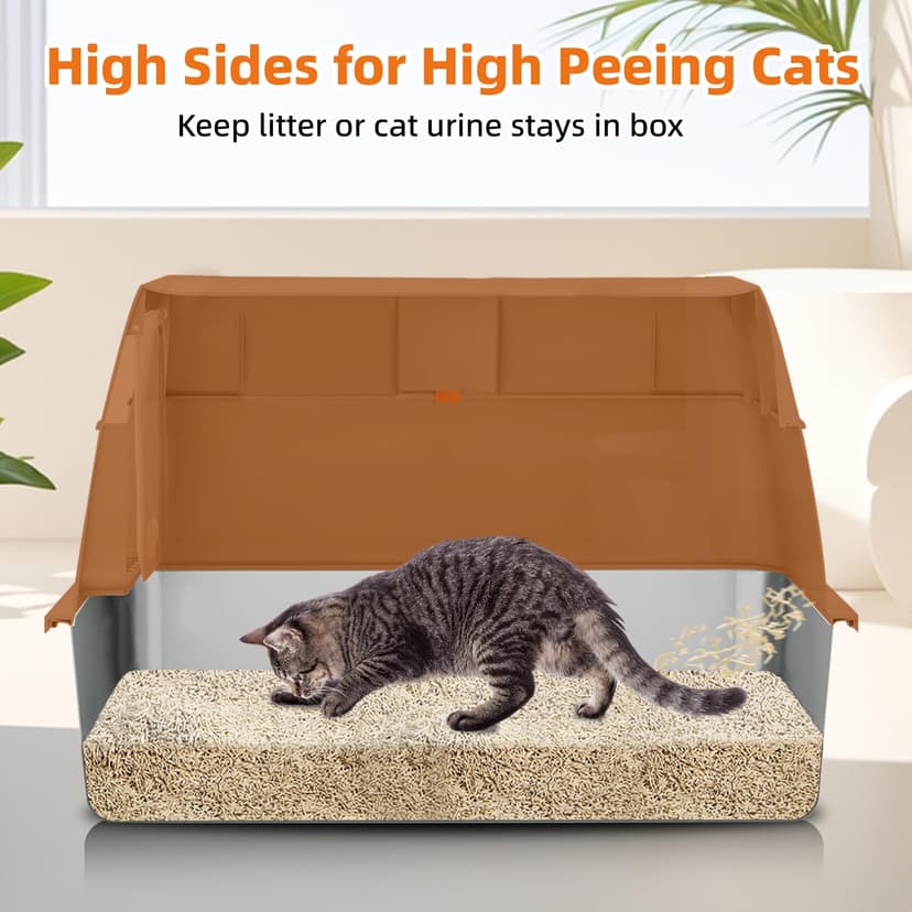 Bartuke Stainless Steel Cat Litter Box with Lid, Enclosed Litter Box for Big Cats, High Sided Metal Litter Pan with Scoop, Odors Control, Anti-Urine Leakage, Easy Cleaning (23.6''x15.8''x15.8'') - 2
