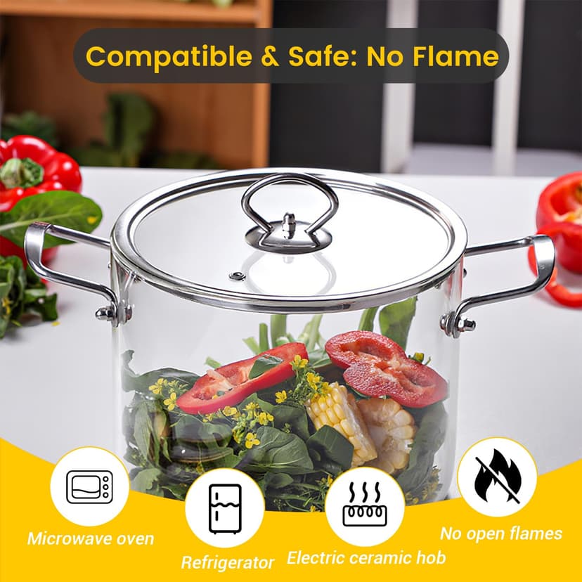 4.5L Glass Cooking Pot with Lid - Heat-Resistant Borosilicate Simmer Pot Soup Pot Transparent Saucepan Stockpot Double Handles for Pasta Noodle Soup Milk Tea and Salad - 6