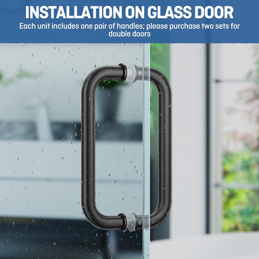 Ranbo Shower Glass Door Handle, 203mm (8 Inch) Hole Centres, Matt Black, 304 Stainless Steel, 1.0mm Thick Tube, Fits 6–12mm (1/4"–1/2") Glass, for Bathroom Door Installation or Replacement. - 4