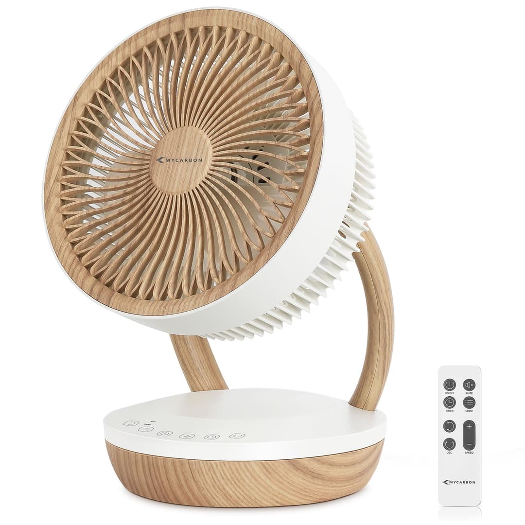 MYCARBON DC Ventilateur Ultra Silencieux 20dB Mode ECO avec Télécommande Ventilateur de Table Puissant Silencieux Chambre 1800m³/ h Ventilateur de Circulation 3D Oscillation 8 Vitesses 8h Minuterie