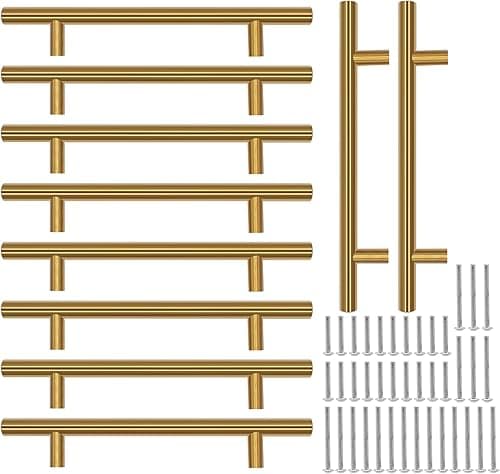 Piuluvor® Lot de 10 poignées de placard dorées - Poignées de meubles de 128 mm - Poignées de porte - Poignées de cuisine - Poignées de meuble en acier inoxydable - Poignées de placard - Poignée de