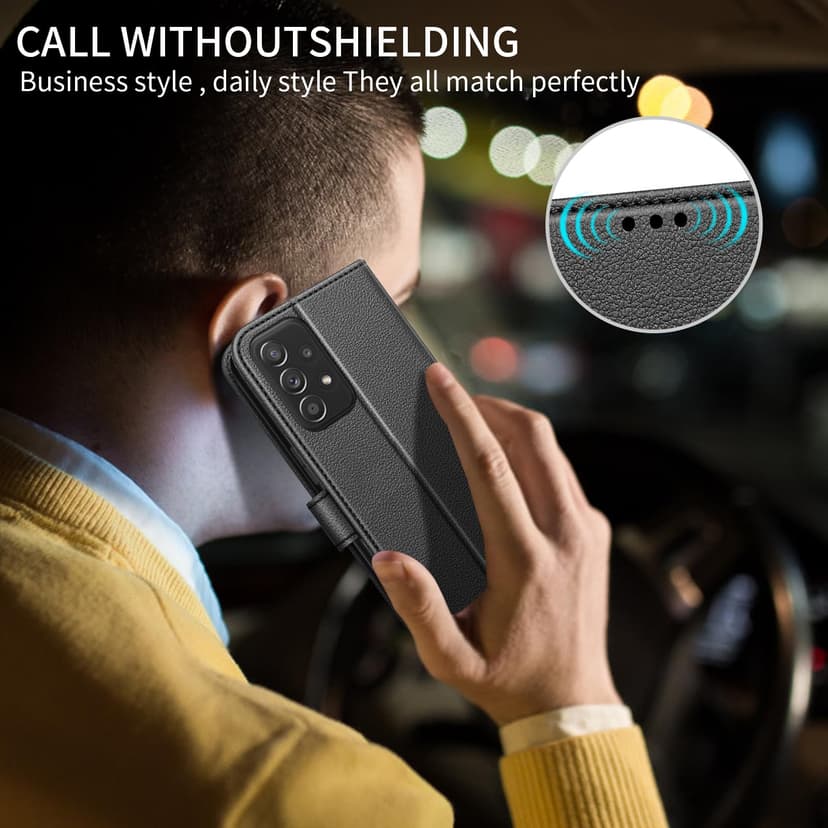 UITUIM Coque pour Samsung Galaxy A52 5G / A52s 5G / A52 4G Coque Etui Portefeuille Cuir avec Verre Trempé Protection Écran Porte Carte Rabat Clapet Flip Case Étui Cover Housse Etui Coque,Noir - 6