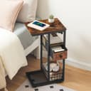 HOOBRO Table d’Appoint en C avec Multiprise (1 AC, 1 USB-A, 1 Type-C) et 1 Tiroir, Table de Chevet, avec 4 roulettes et 4 Pieds Réglables, pour Chambre, Salon, Marron Rustique et Noir EBF79CSF01 - 4