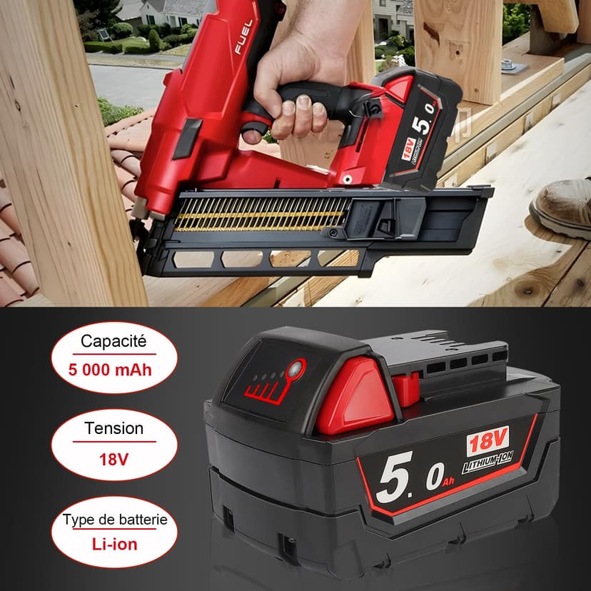 Waitley M18B5 18V 5.0Ah Compatible with Milwaukee M18 48-11-1850 48-11-1852 48-11-1820 48-11-1828 48-11-1830 Cordless Power Tools - 4