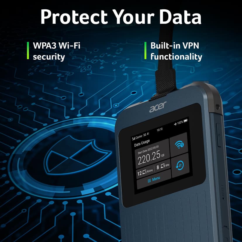 Acer Connect Enduro M3 5G Router/Mobile Hotspot (2.4-inch Touchscreen, Wi-Fi 6, USB-C, MIL-STD-810H & IP54 Certified) - includes 20GB roaming data - 5