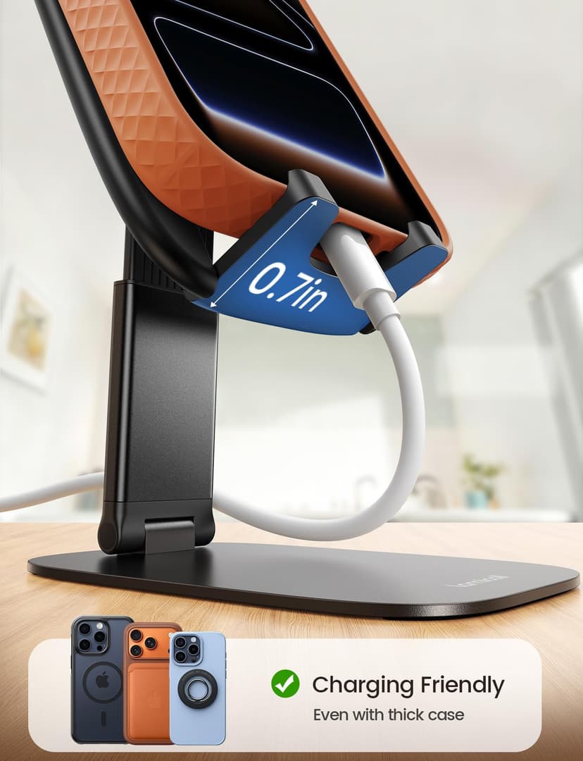 Lamicall Cell Phone Stand for Desk - [Ultra-Thin] Foldable Mobile Phone Holder, Height Adjustable Phone Stand for iPhone 17 16 15 14 13 12 Pro Max Plus Air Mini, Samsung S25 S24, 4"-8" Mobile Phones - 3