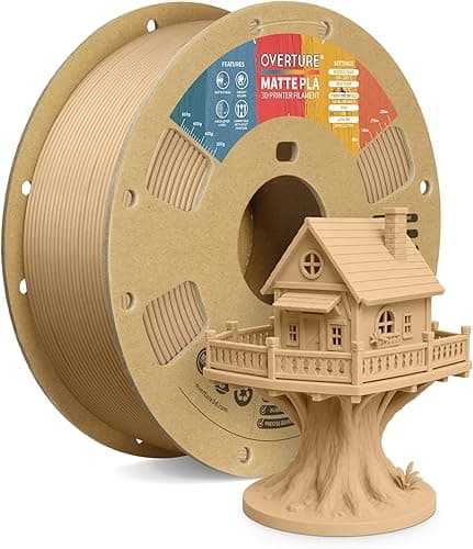 OVERTURE Matte PLA Filament Upgraded 1.75 mm, 1 kg (2.2 lbs) Spool, Dimensional Accuracy +/- 0.03 mm Filament for 3D Printers (1 kg-03 Light Brown)