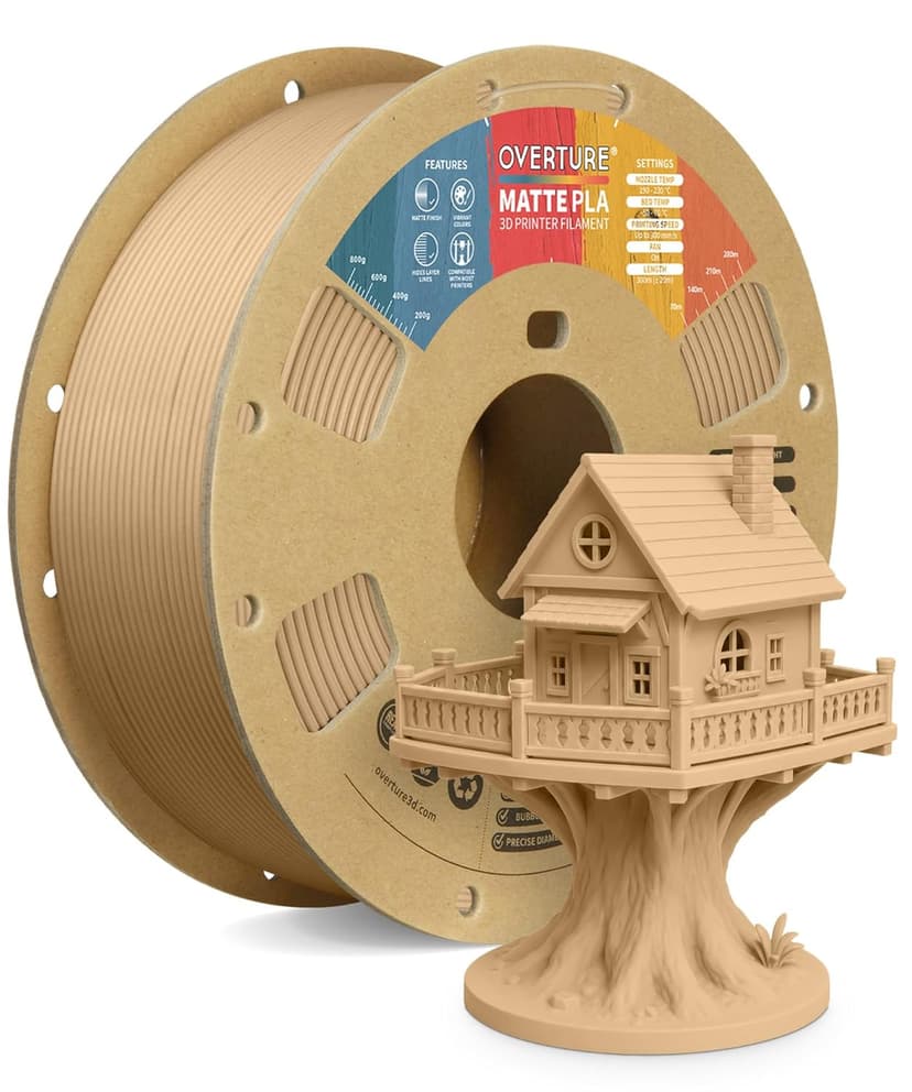 OVERTURE Matte PLA Filament Upgraded 1.75 mm, 1 kg (2.2 lbs) Spool, Dimensional Accuracy +/- 0.03 mm Filament for 3D Printers (1 kg-03 Light Brown) - 1