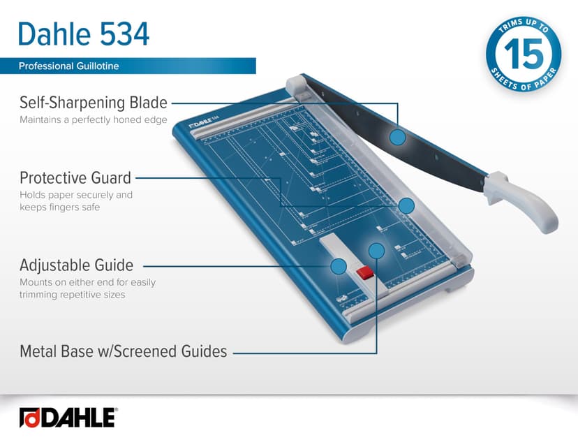 Dahle Cisaille 534 (Capacité de Coupe jusqu'à 15 Feuilles, DIN A3, 460mm de Coupe, Lame Plate, Pression Manuelle) Bleu - 5