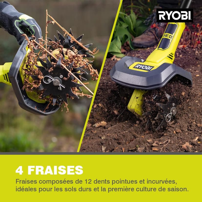 RYOBI - Bineuse sans Fil 18V One+ RY18CVA-0 – 4 Lames Acier, Largeur Ø20cm, Hauteur Adaptable, Idéale pour Petits Massifs et Potagers – Batterie Non Incluse - 3