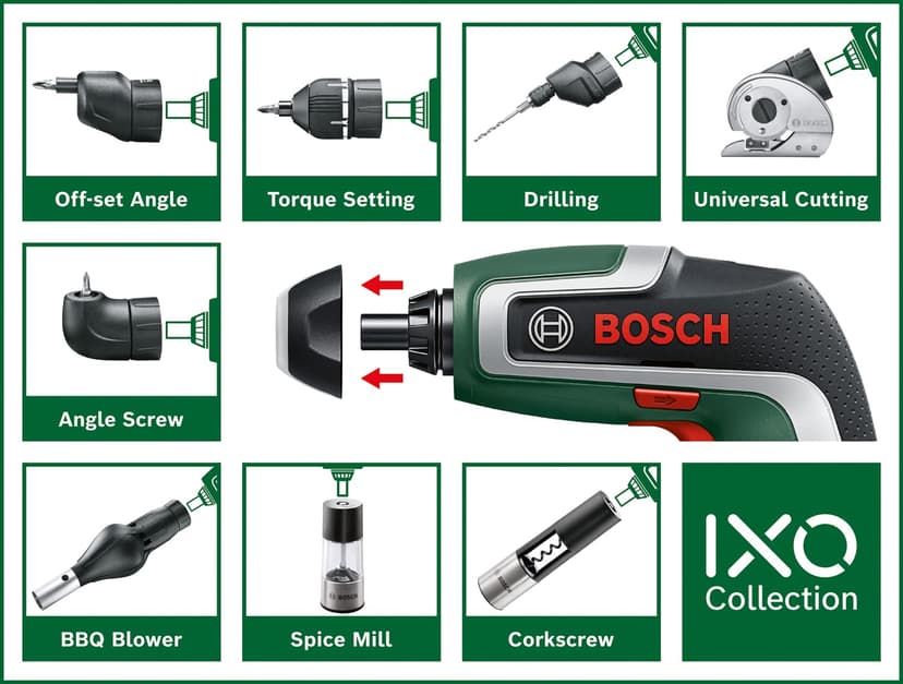 Bosch Home and Garden IXO Cordless Screwdriver (7th Generation, 3.6V, 2.0Ah, 5.5Nm, with Micro USB Cable, Includes Angle Attachment, Screws up to 190 Screws, in Box) - Amazon Edition - 6