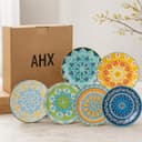 AHX Pasta Bowls Set of 6, 23 oz Shallow Ceramic Bowls for Pasta, Salad, Soup & More - Microwave, Dishwasher & Oven Safe - Colorful Pasta Bowls - 8