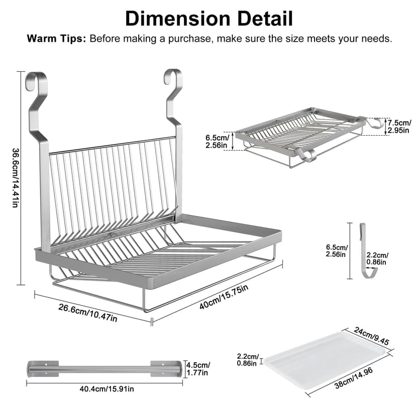 TQVAI ESYLIFE Stainless Steel Dish Rack Organizer with Drain Board, Silver by Esy-Life - 3