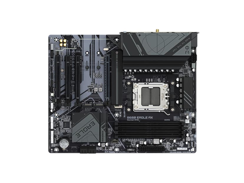 GIGABYTE B650 Eagle AX AM5 LGA 1718 AMD B650 ATX Motherboard, DDR5, Triple M.2 (1x PCIe 5.0 M.2 + 2X PCIe 4.0 M.2), USB 3.2 Gen2x2 Type-C, AMD Wi-Fi 6E, Realtek GbE LAN - 6