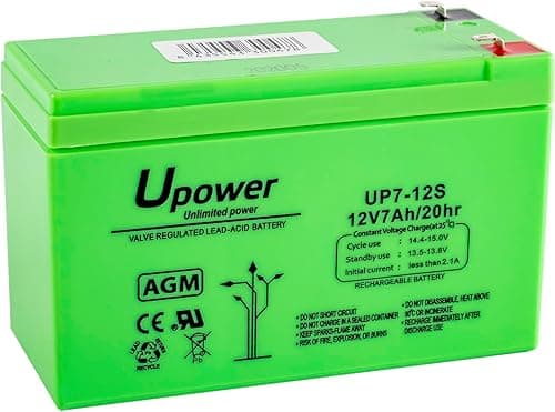 U-Power – Sealed AGM Rechargeable Lead Battery 12V 7Ah – General Use as Alarms, UPS/US, Safety, Toys, Etc – Faston Terminal F1 4.8 mm