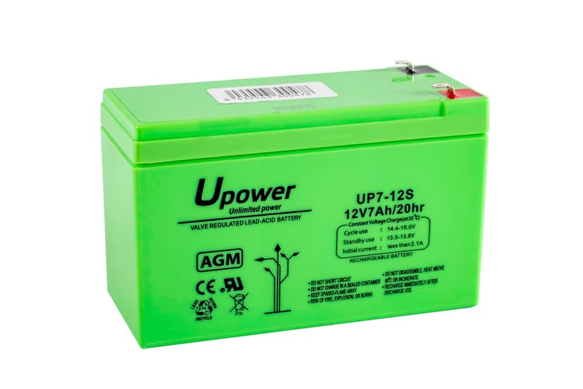 U-Power – Sealed AGM Rechargeable Lead Battery 12V 7Ah – General Use as Alarms, UPS/US, Safety, Toys, Etc – Faston Terminal F1 4.8 mm - 1