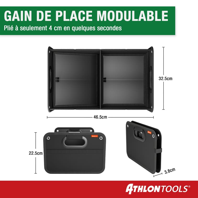 ATHLON TOOLS Sac de coffre pliable – Organiseur de coffre de voiture – Renforcé et stable – Avec patins antidérapants - 8