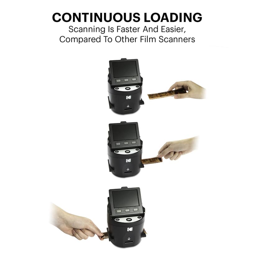 Kodak RODFS35 Digital Film Scanner - Converts 35mm, 126, 110, Super 8 & 8mm Slides & Negatives to JPEG - Includes 3.5-inch LCD & EasyLoad Inserts (Black) - 5