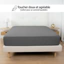 H HANSEL HOME Fitted Sheet, Breathable and Soft Microfibre, Height 30 cm, 360° Elastic – Fitted Sheet 150 x 190/200 cm – Dark Grey - 5