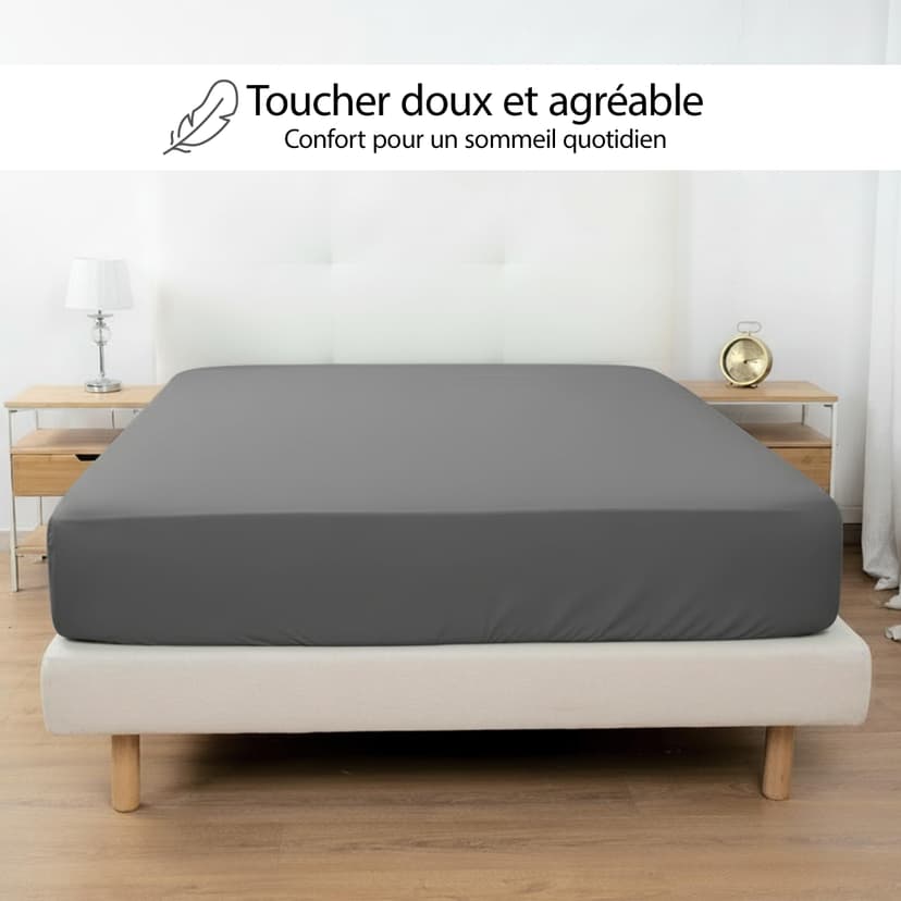 H HANSEL HOME Fitted Sheet, Breathable and Soft Microfibre, Height 30 cm, 360° Elastic – Fitted Sheet 150 x 190/200 cm – Dark Grey - 5