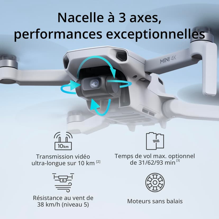 Bundle Drones Caméra Mini 4K, Drone Caméra 4K UHD pour Adultes, < 249 g, Stabilisation de la Nacelle à 3 Axes, Transmission Vidéo sur 10 km, Deux Batteries pour un Temps de Vol max. de 62 min - 3