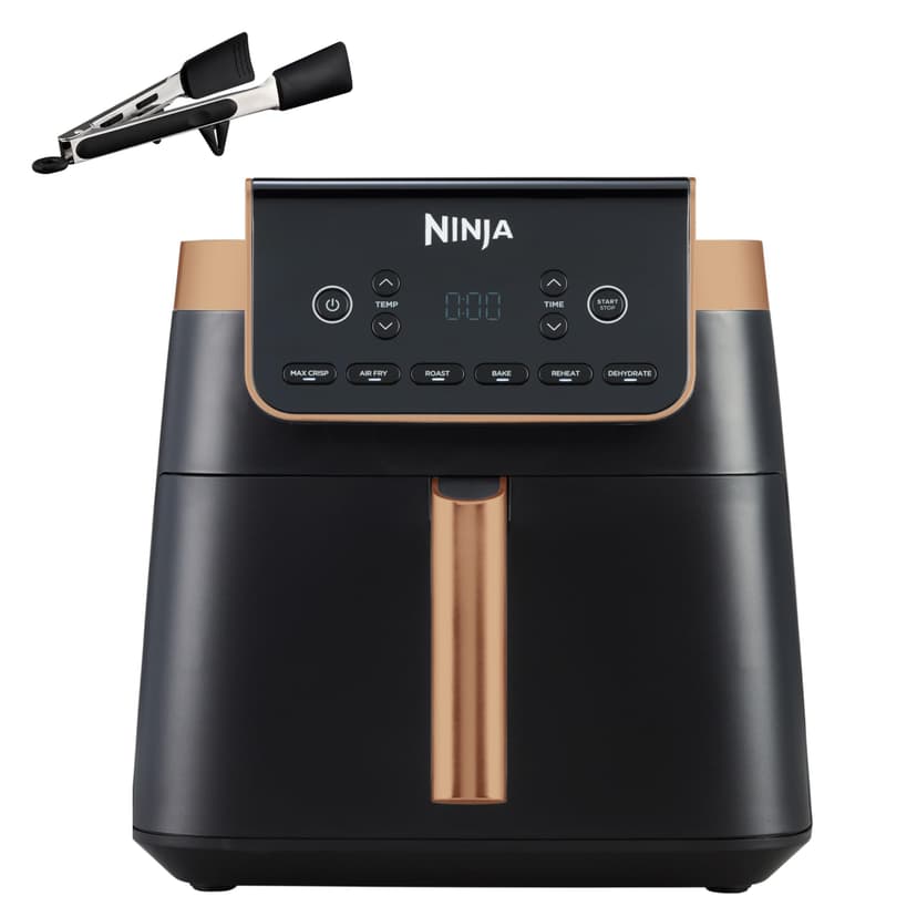 Ninja Air Fryer MAX PRO, 6,2 L, Grand tiroir, rôtir, cuire au four, frire sans huile, familial, antiadhésif, panier/plaque croustillante compatibles lave-vaisselle, pinces, noir/cuivre, AF180EUCP - 1