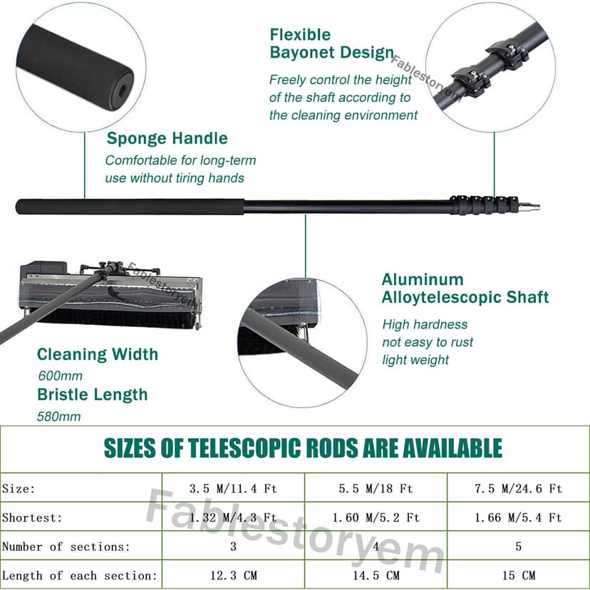 Telescopic Rod PV Panel Wash Cleaning Machine, Solar Panel Cleaning Equipment Solar Cleaner Robot, Solar Panel Cleaner, Electric Water Fed Pole Kit, 360° Rolling Cleaning Water Brush,7.5M/25Ft - 6