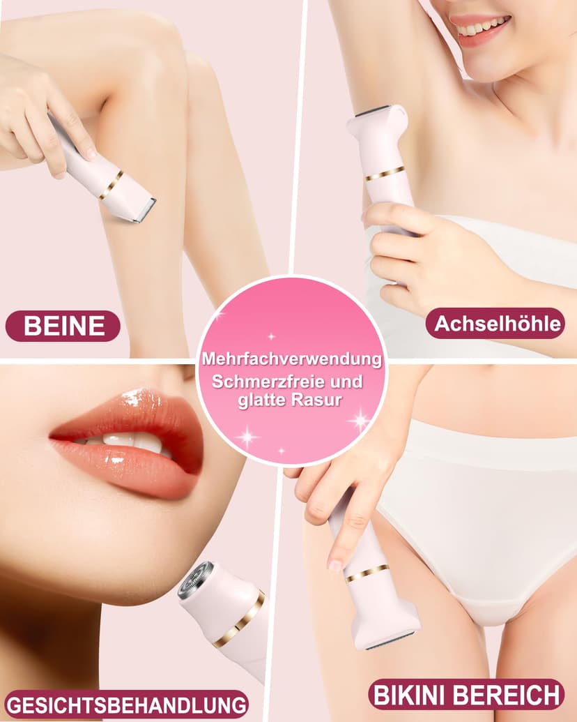 Rasierer Damen,3-In-1 Intimrasierer für Frauen,Gesichtshaarentferner für Frauen,Damenrasierer Elektrisch für Beine, Arme, Achseln und Bikinizone,Wiederaufladbarer Ipx7 Wasserdicht Trimmer Damen, Rosa - 3