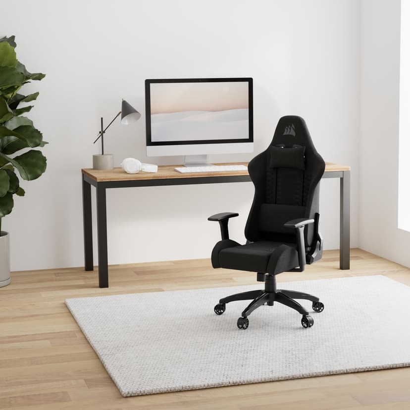 Corsair TC100 Relaxed Fauteuil Gaming - Tissu - Design Inspiré des Sports Automobiles - Coussin Lombaire - Coussin Repose-Nuque Détachable en Mousse à Mémoire de Forme - Noir - 2