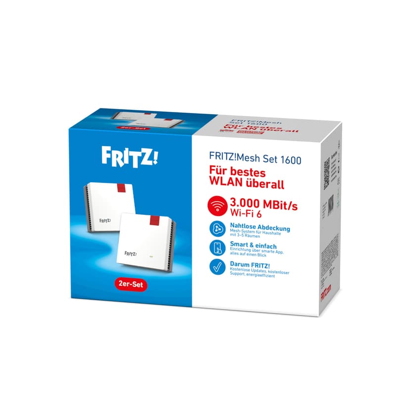 Fritz! Mesh Set 1600 Lot de 2 (2 x Fritz!Repeater, idéal pour routeur Internet ou Modem à Fibre Optique (Ont), Couverture Wi-FI pour 3 à 5 pièces, Wi-FI 6 jusqu'à 3 000 Mbit/s, Version Allemande) - 4