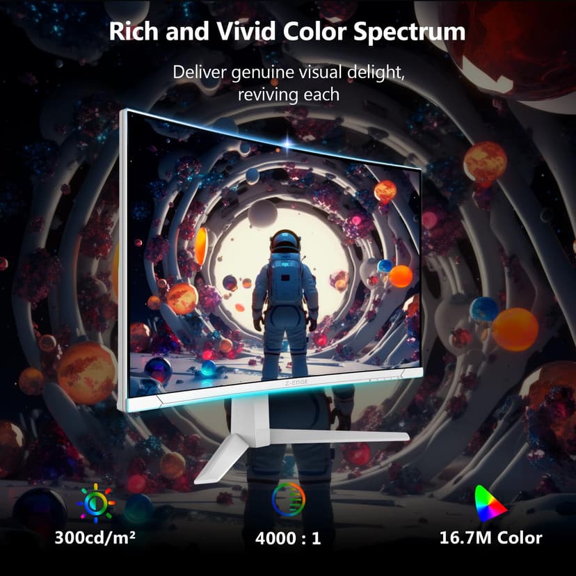 Z-Edge 27 Inch 300Hz Curved Gaming Monitor 1ms MPRT Full HD 1080P, 300cd/m² Brightness, 16:9 VA Panel, FreeSync, HDR10, DisplayPort (300Hz) & HDMI (240Hz), VESA Mountable, White - 6