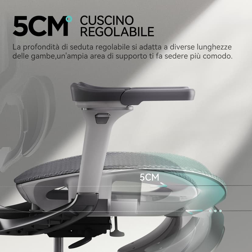 Hbada E3 Pro Fauteuil de Bureau Ergonomique, Système Lombaire Dynamique 3 Zones, Accoudoirs Réglables 6D, Tête avec Réglage 4D, Gris avec Repose-Pieds - 8