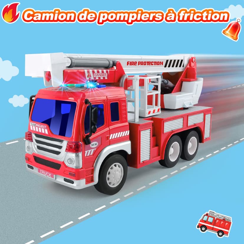 GizmoVine Gros Camion de Pompier, Véhicule Pompiers XXL avec Échelle, Sonore et Lumineux, Grand Realiste Maquette Camions, Voiture à Friction Jouet, Cadeau Enfant 3 4 5 6 7 8 Ans - Rouge - 3