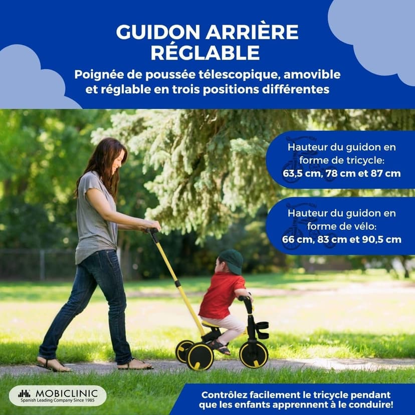Mobiclinic®, Tricycle 5 en 1, Chase, Évolutif, De, À Ans, Guidon et siège réglables, Ultraléger 3, Kg, Montage Facile, Roues Anti-crevaison, Jusqu'à 25, Porte-Bouteille - 4