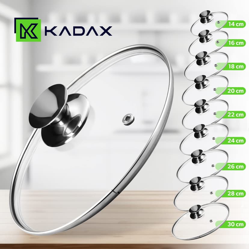 KADAX Lot de couvercles de casserole universels en verre avec poignée, résistants à la chaleur, différentes tailles, couvercle en verre pour casserole, poêle (20+24+26+28 cm, poignée argentée) K8380 - 7