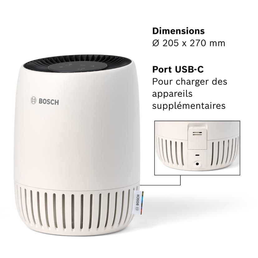 Bosch Air 1000 Purificateur d'air - Élimine les Polluants, Avec un Filtre à Air et un Mode Sommeil (< 25 dB(A)) - Pour jusqu'à 23 m² - Avec Mode Automatique - CADR : 100 m³/h - 6