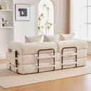 2 Seater Corduroy Sofa Bed, Multifunctional Modern Convertible Sofa, Side Pockets and 3 Cushions, DIY Free, for Living Room, Bedroom, Office (Beige-L) - 5