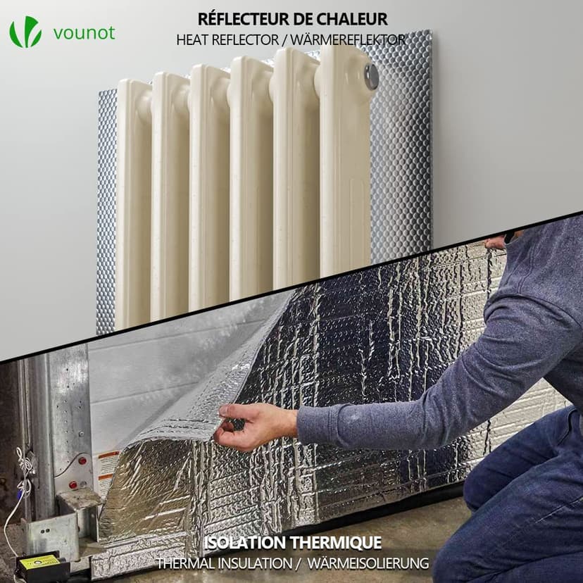VOUNOT® Insulation Roll Radiator Foil 10m x 60cm x 3mm, Double Aluminum Bubble Heat Thermal Reflector Panels - 3