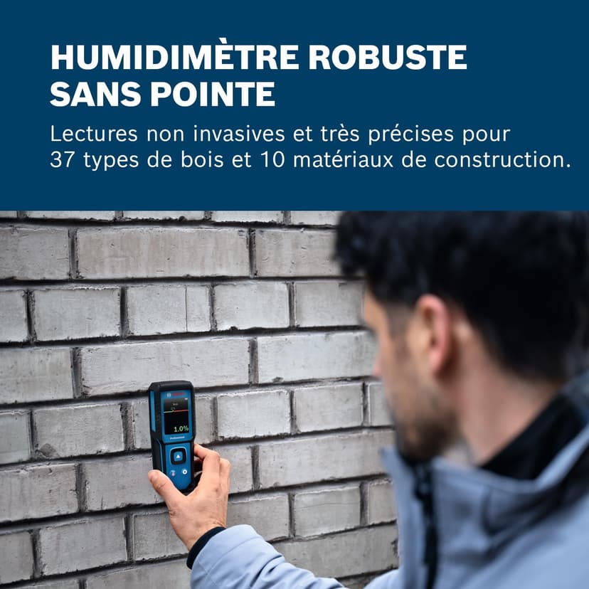 Humidimètre GMM 1-15 Bosch Professional à broches (non invasif, mesure 37 essences de bois et 10 matériaux de construction, indice de protection IP65, 2 piles AA, housse) - 3
