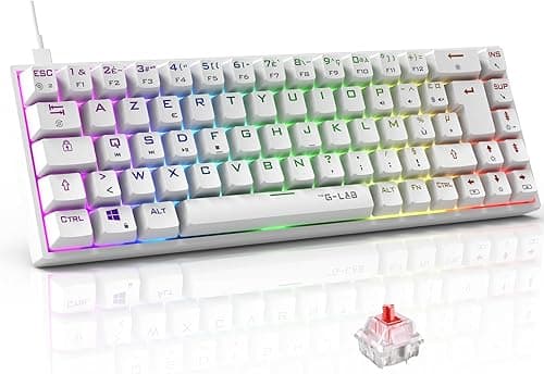The G-Lab - Keyz Titanium - Gamer Keyboard White 65% AZERTY USB - Mechanical Switch Keyboard Red - RGB 100% Customizable, Anti-Ghosting, Programmable Macro - for PC, PS4, PS5, Xbox - New (White)