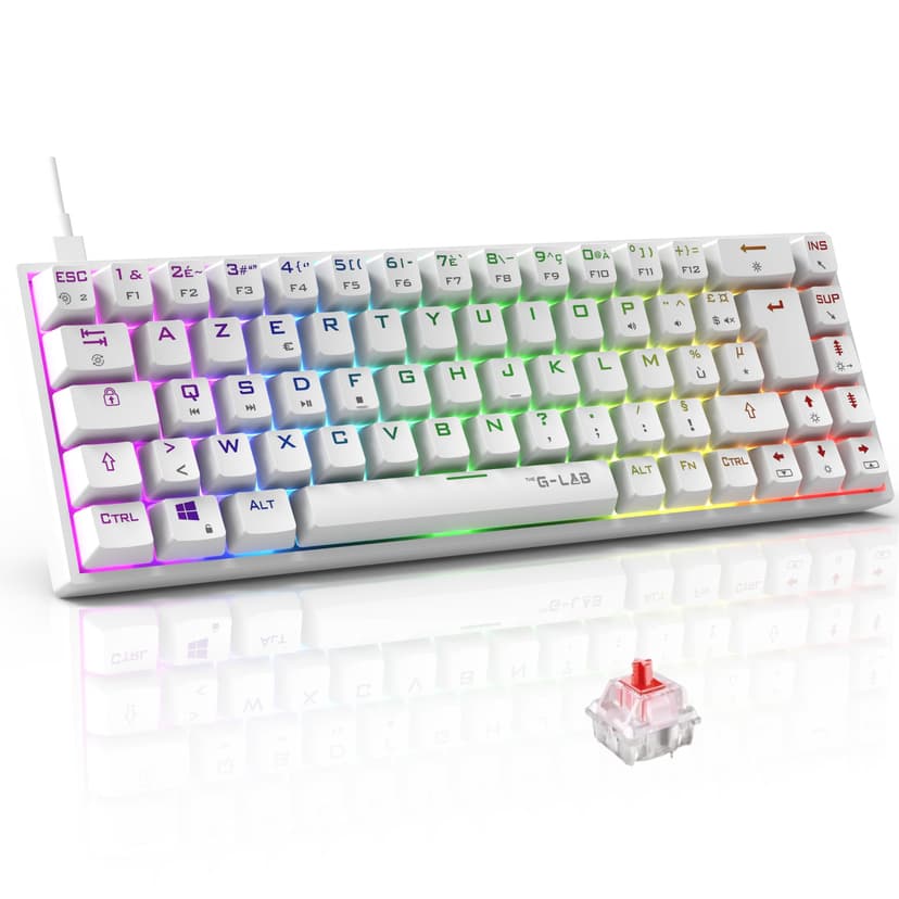 The G-Lab - Keyz Titanium - Gamer Keyboard White 65% AZERTY USB - Mechanical Switch Keyboard Red - RGB 100% Customizable, Anti-Ghosting, Programmable Macro - for PC, PS4, PS5, Xbox - New (White) - 1