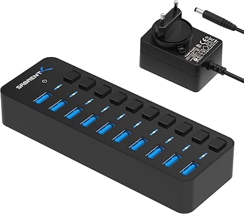 SABRENT USB Hub 10 Port Powered USB Docking Station 60W, …