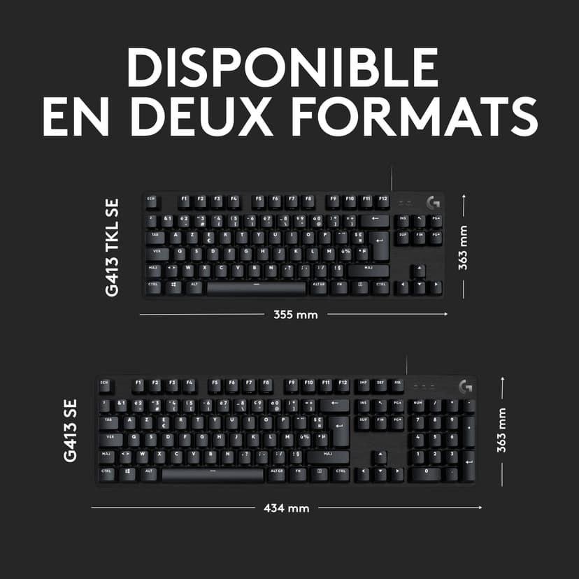 Logitech G413 SE Full-Size Mechanical Gaming Keyboard - Backlit Keyboard with Tactile Mechanical Switches, AZERTY French Layout - Black - 7