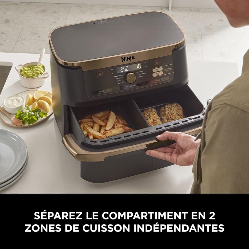 Ninja Foodi FlexDrawer 10.4L Oil-Free Fryer, 7 Modes, Roast, Bake, Non-Oil Frying, Crispy, Warm, Dehydrate, Rise, XL, Savings, DualZone Black/Copper OL750EUDBCP - 7