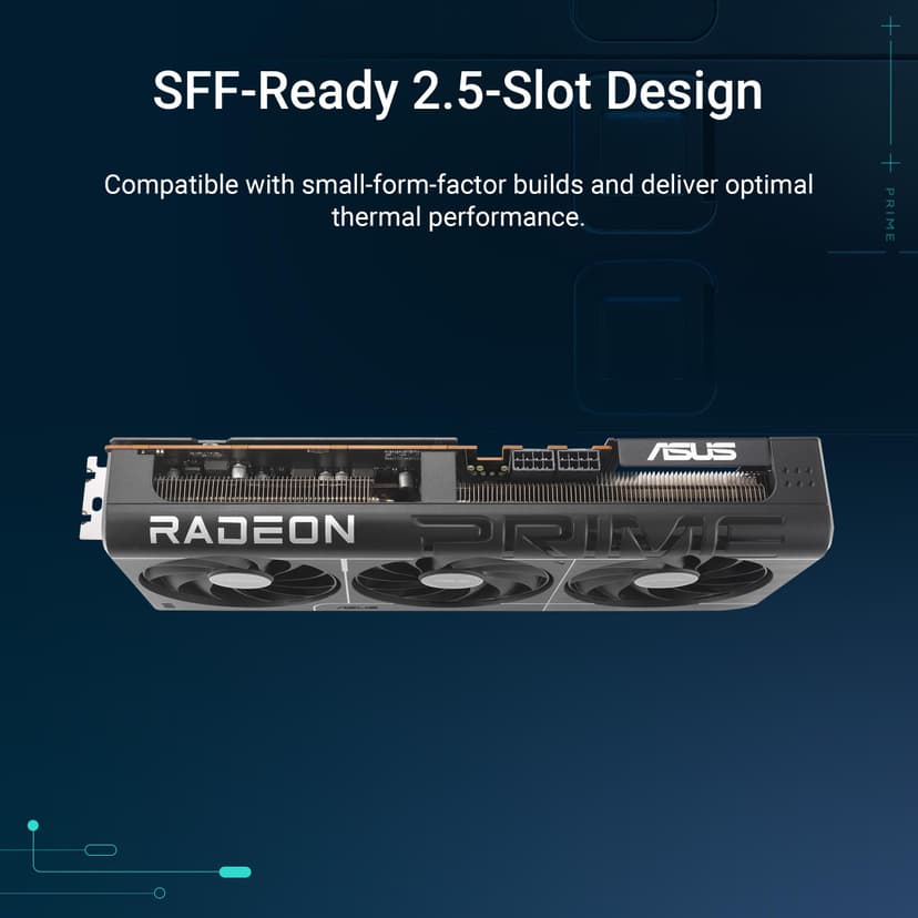 ASUS PRIME RX9070 OC, PCIe5, 16GB DDR6, HDMI, 3 DP, 2610MHz Clock, Overclocked, Compact SFF-Ready - 2