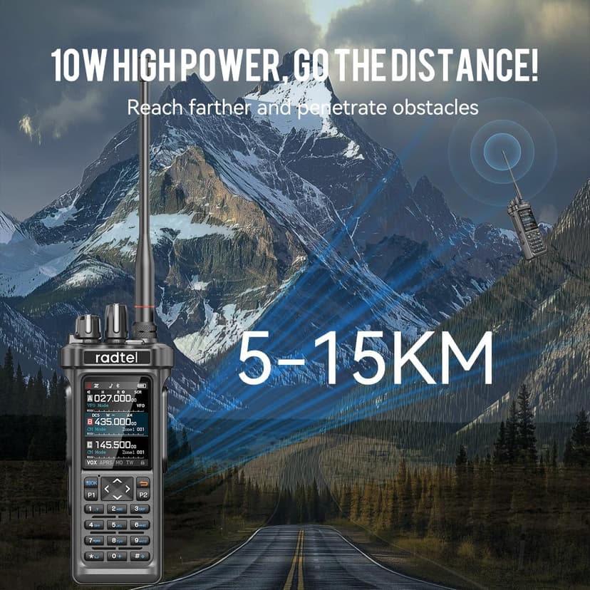 Radtel RT-950 PRO Ham Radio GPS/APRS, 10W Walkie Talkie Long Range Handheld Two Way Radio, AM/FM/CB/SW/MW/LW Reception, Bluetooth APP Programming (with Programming Cable Extra Battery) - 3